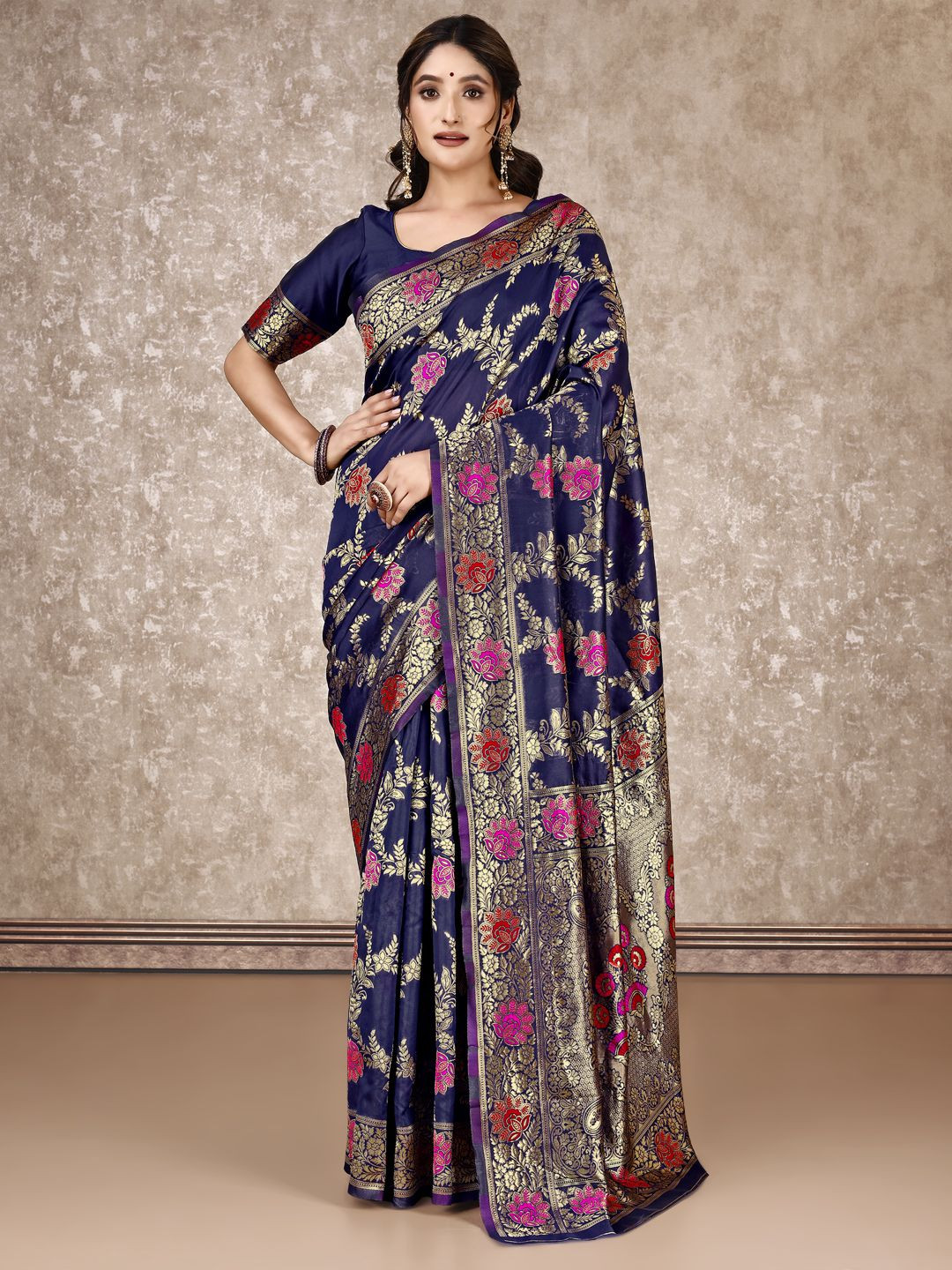 F FASHION Woven Design Zari Banarasi Saree With Blouse Piece