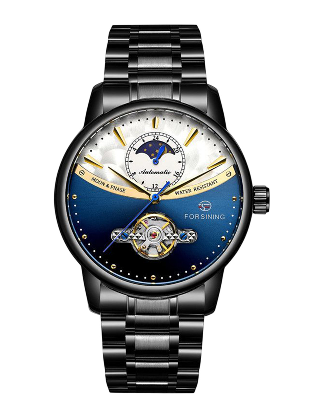 FORSINING Men Automatic Mechanical Watch with Round Dial & Stainless Steel Strap