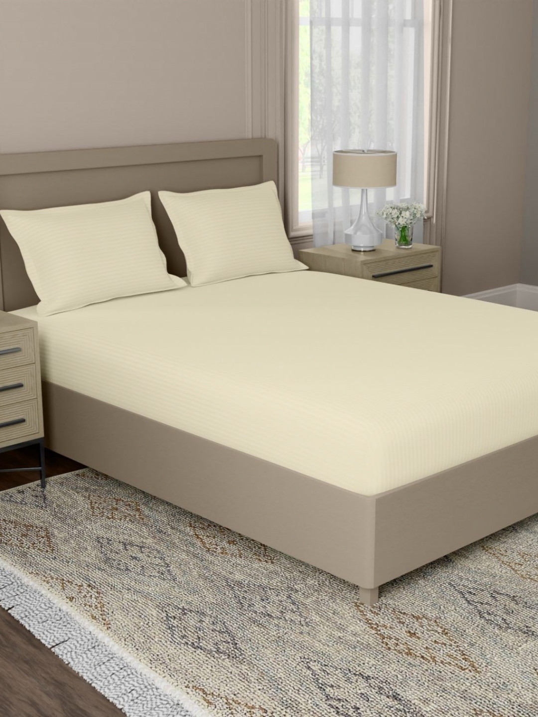 home expressions Palette White Striped Satin 210TC Super King Bedsheet Set 2.74m X 2.74m