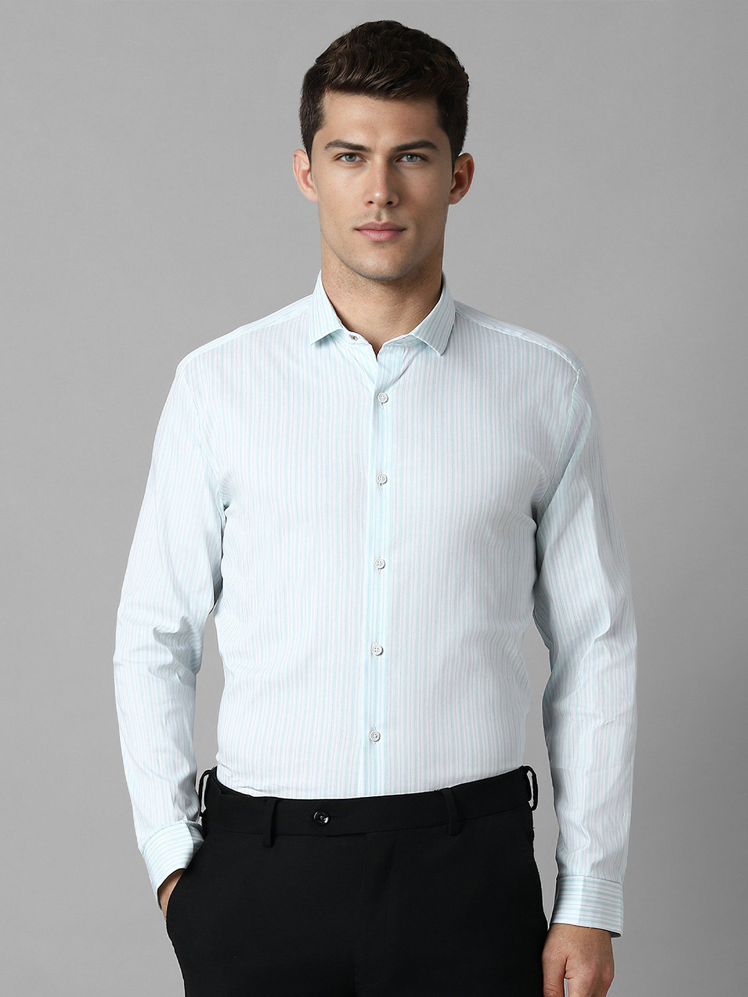 Louis Philippe Ath.Work Slim Fit Vertical Striped Long Sleeves Formal Shirt