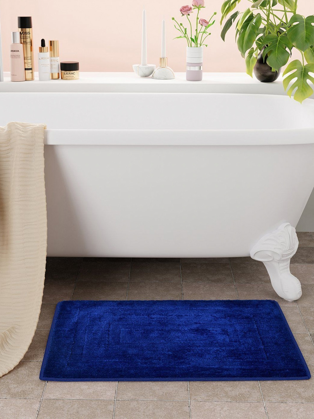 Bichauna Element Navy-Blue & White Anti-Skid & Non-Slip Rectangular 1300-GSM Bath Rug
