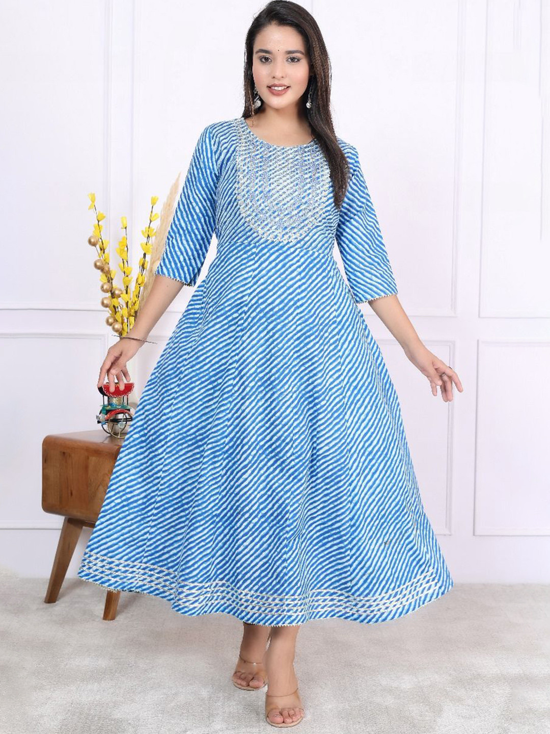 Art Avenue Women Leheriya Printed Cotton Anarkali Gown Dress