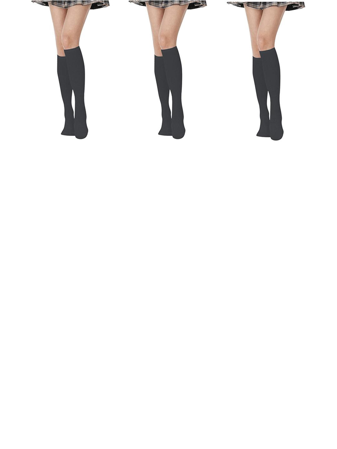 MUKHAKSH Girls 3 Pairs Knee Length Dark Grey Socks