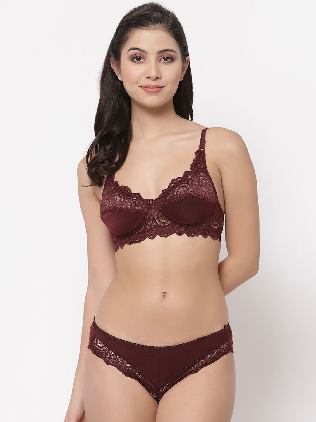 Samvar Self-Designed Non Padded Lingerie Set A-Stich-Set_Maroon