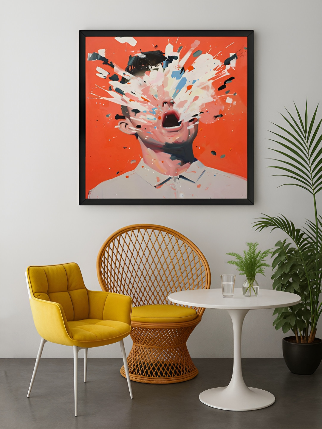 999Store Red & Off White Exploding Head Printed Canvas Wall Art
