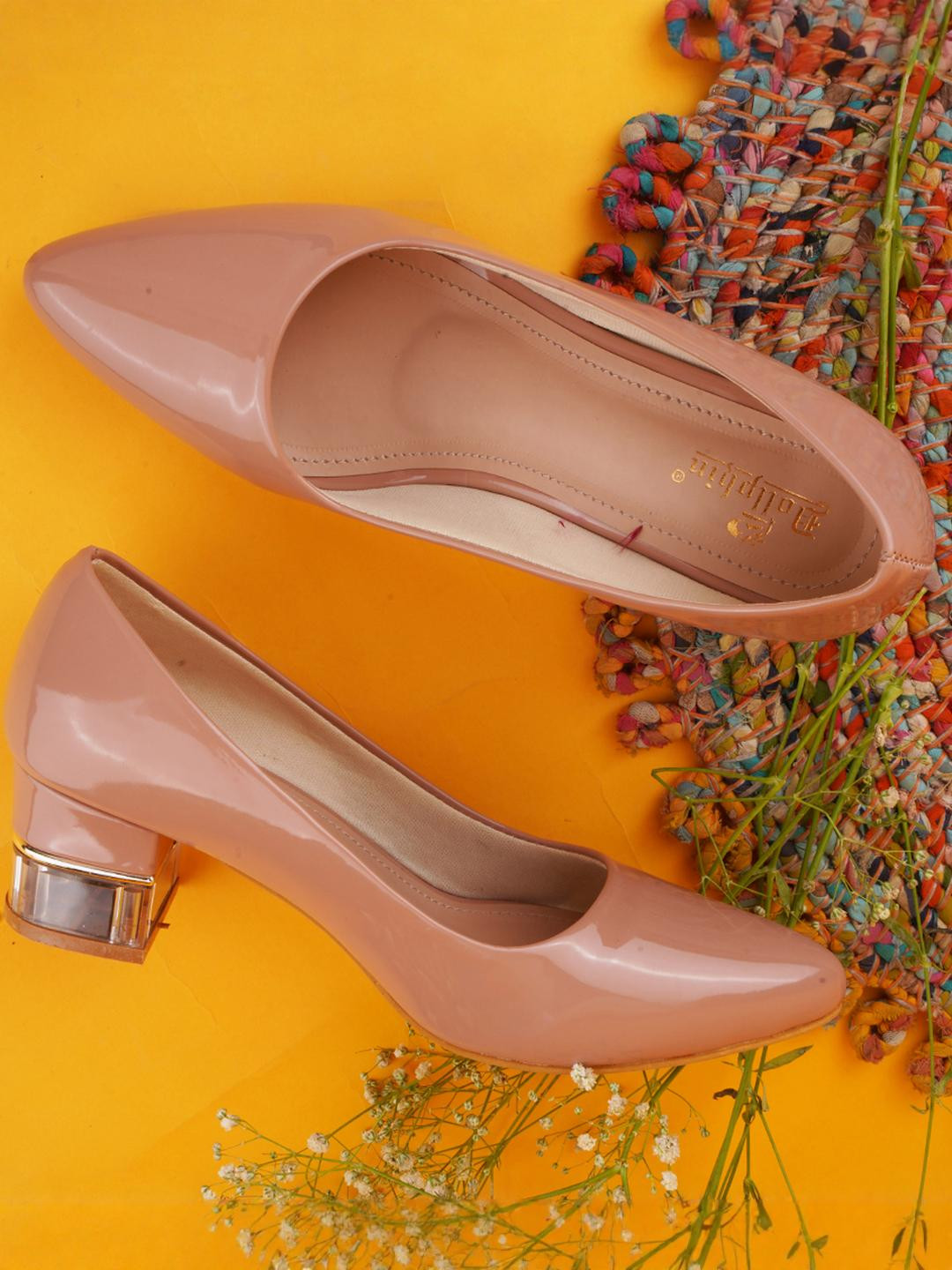 Dollphin Pointed Toe Block Heel Pumps