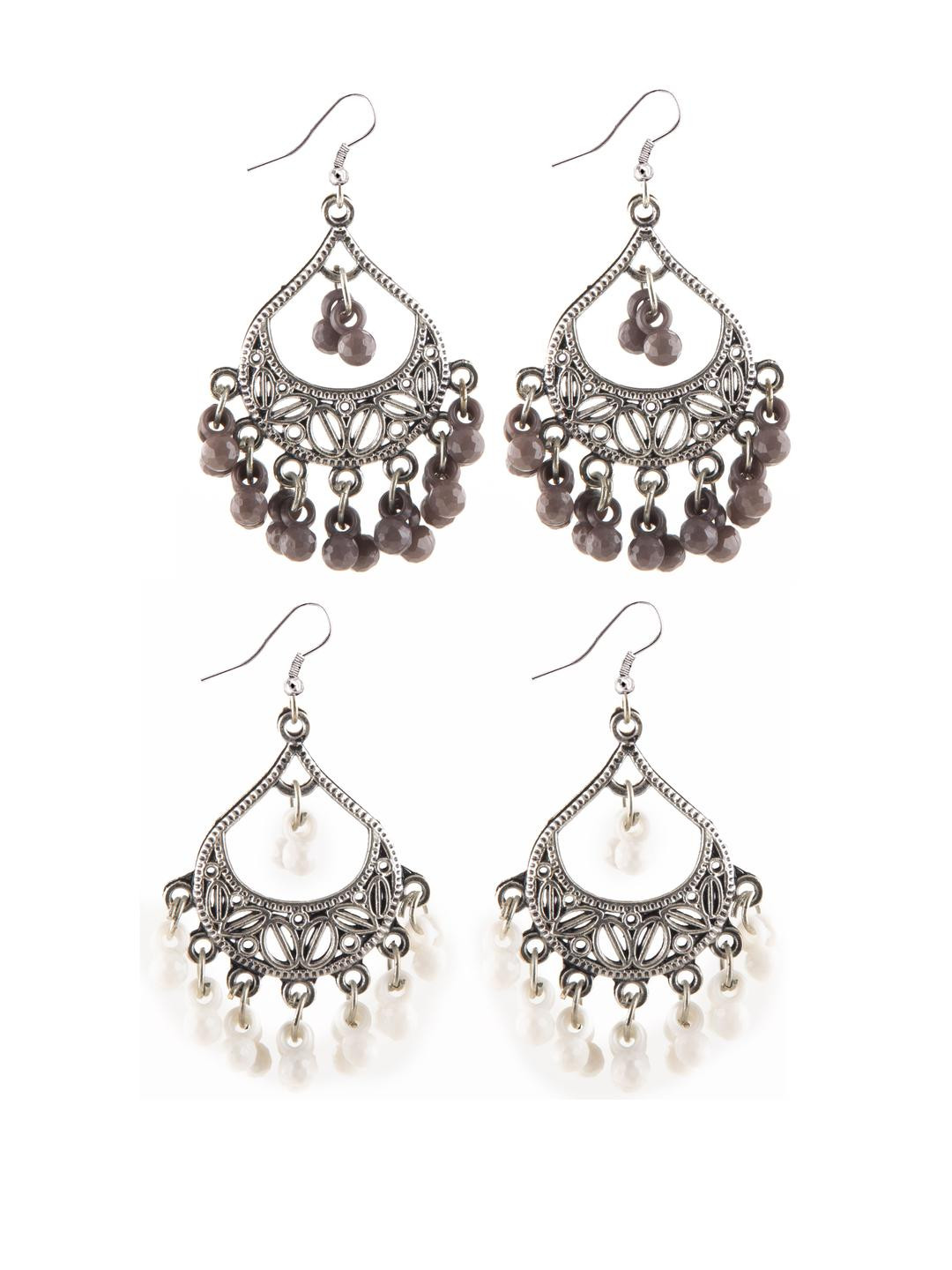 Creative Frogs Silver Oxidize Grey & Black Drop Earrings -  Set Of 2