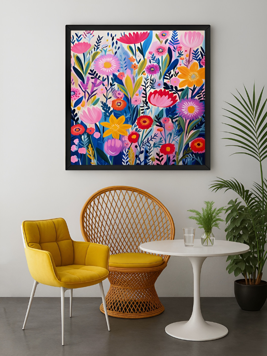 999Store Blue & Yellow Vibrant Floral Canvas Wall Art