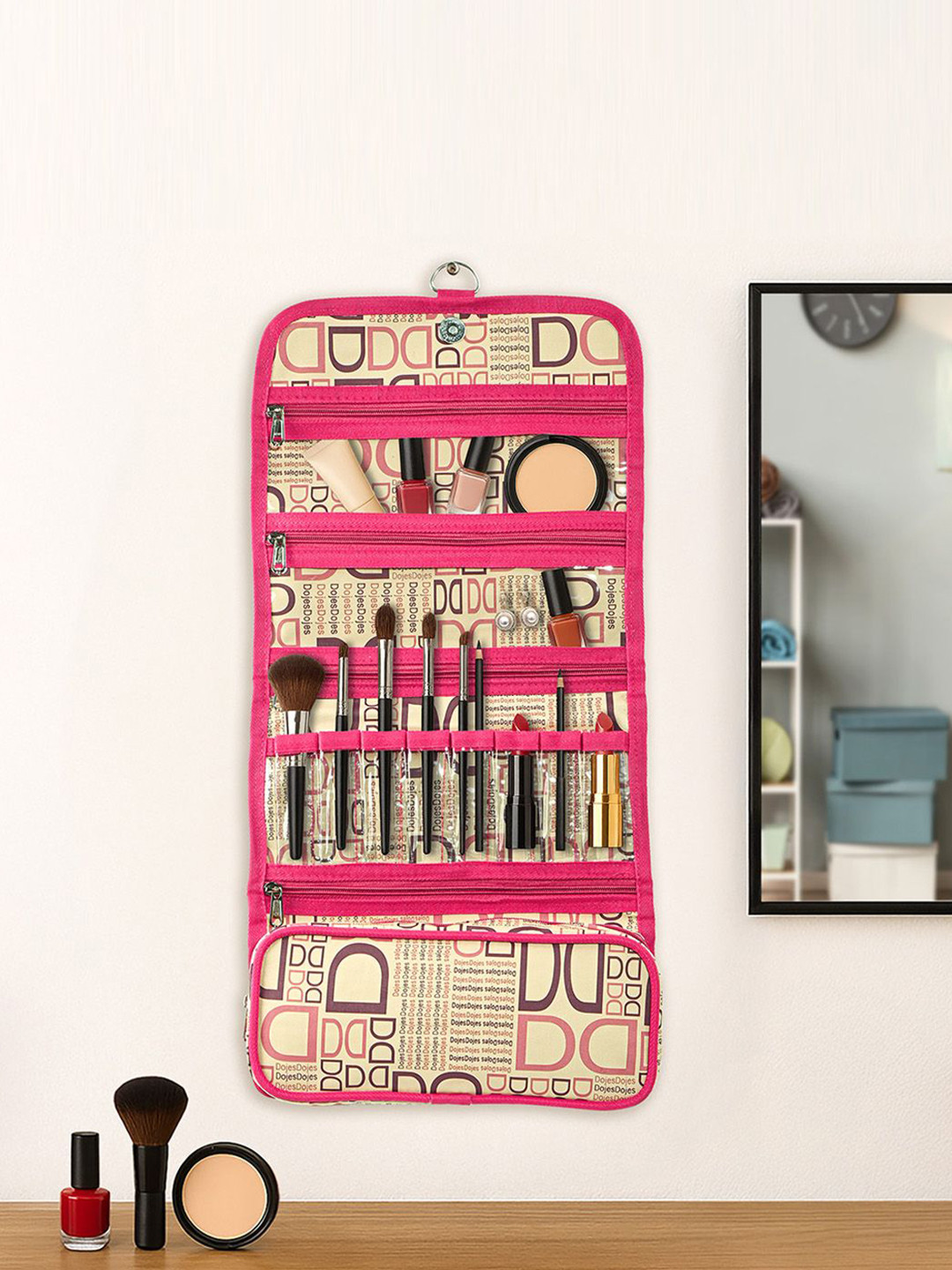 Kuber Industries Printed Hanging Makeup Pouch With Snap Button Closure