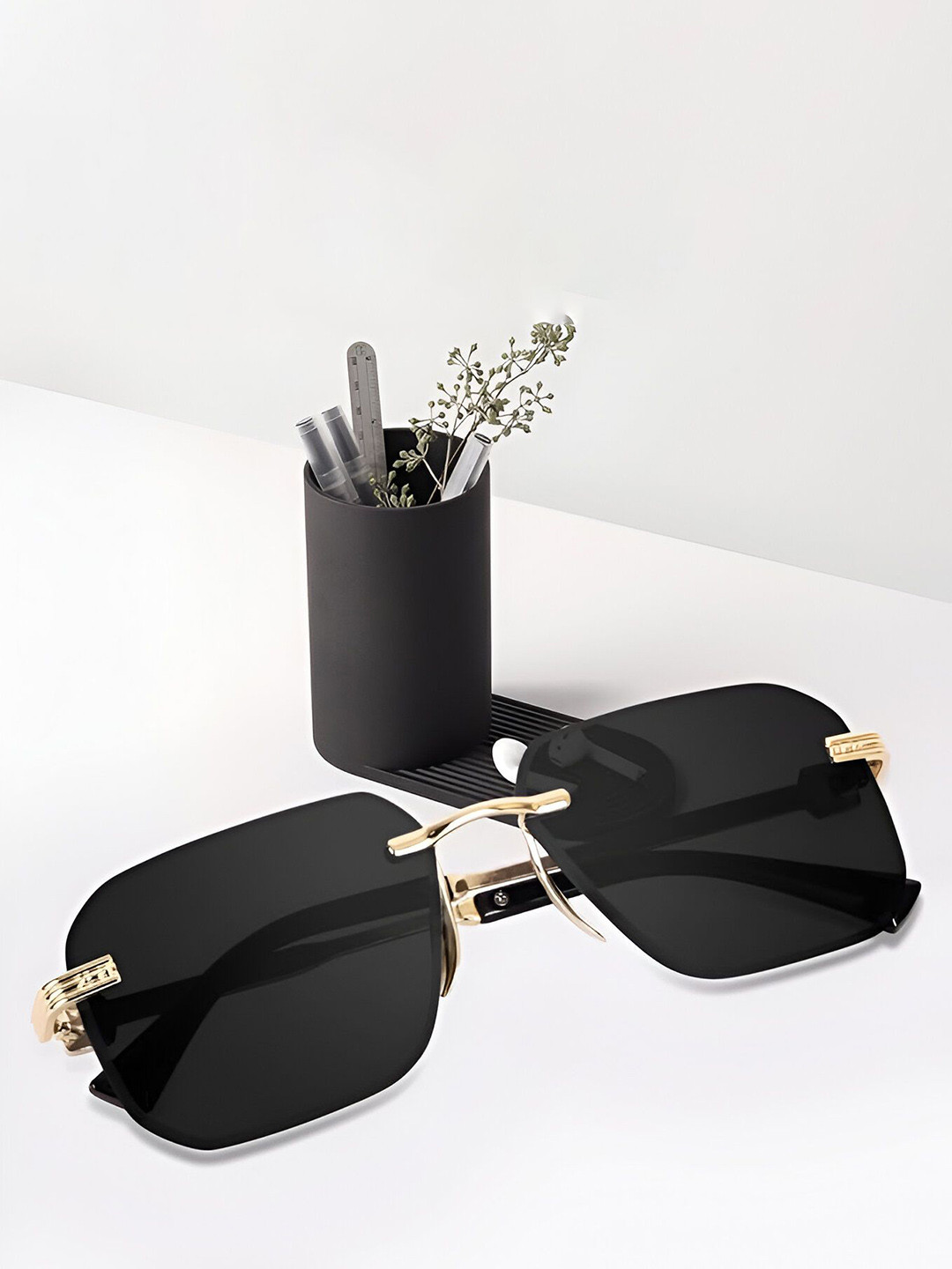 IFLASH Unisex UV Protected Square Rimless Sunglasses WH5580 RIMLESS BLACK