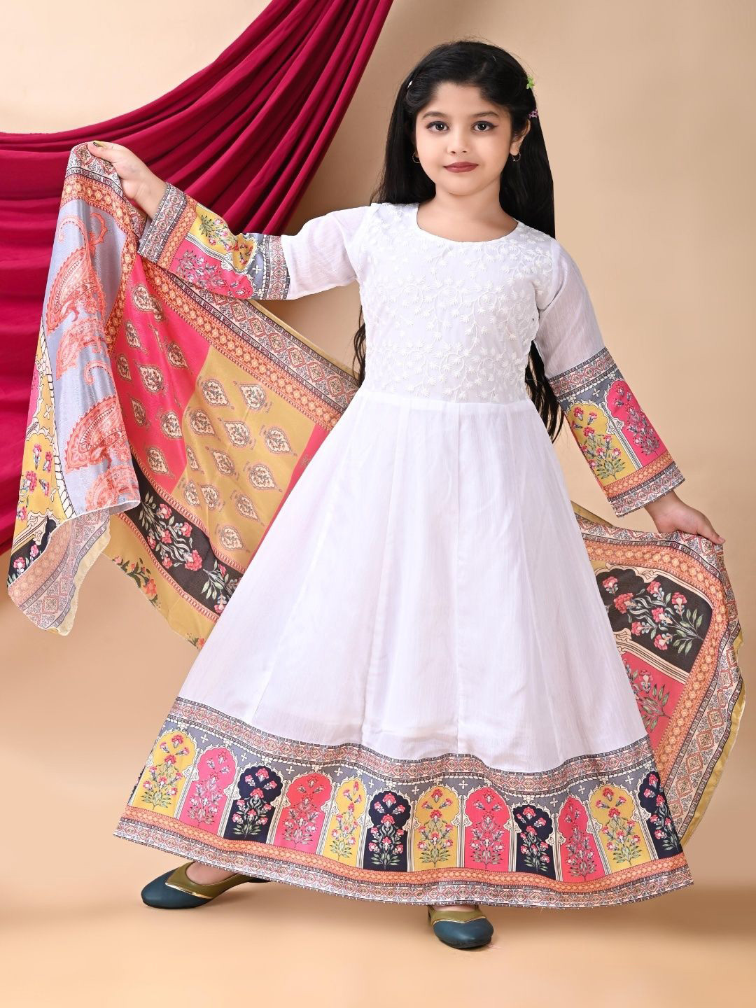 BARKAT DESIGNING PLANET Girls Embroidered Round Neck Gown Maxi Dress