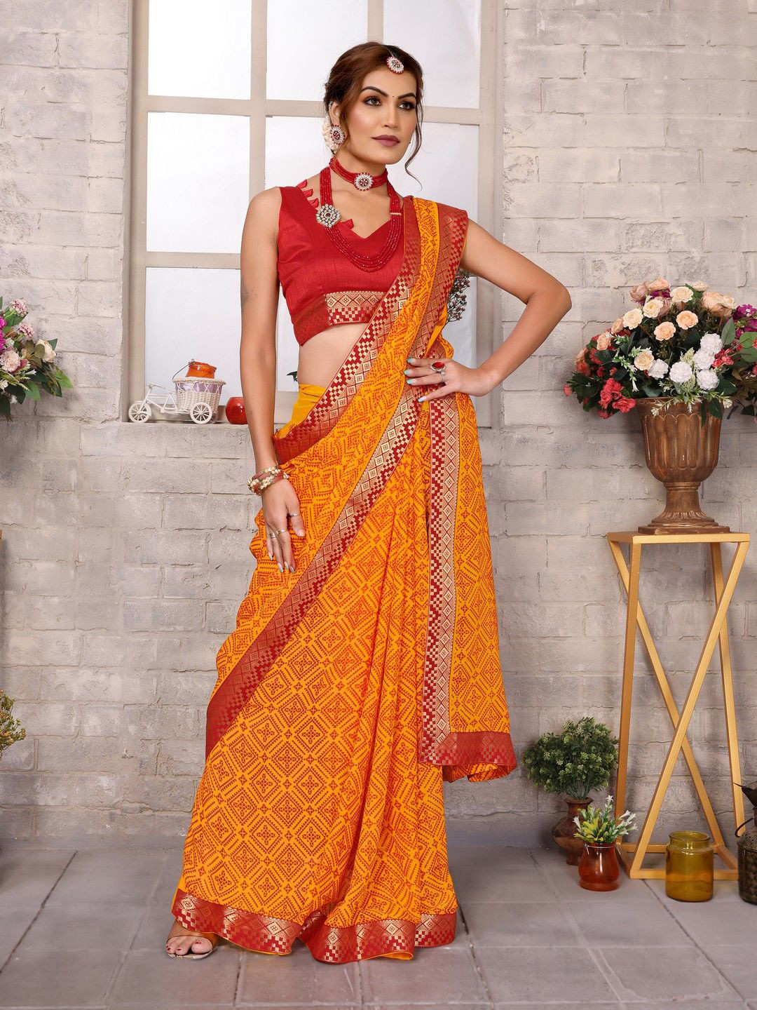 Lookmark Bandhani Printed Zari Pure Georgette Bandhani Saree