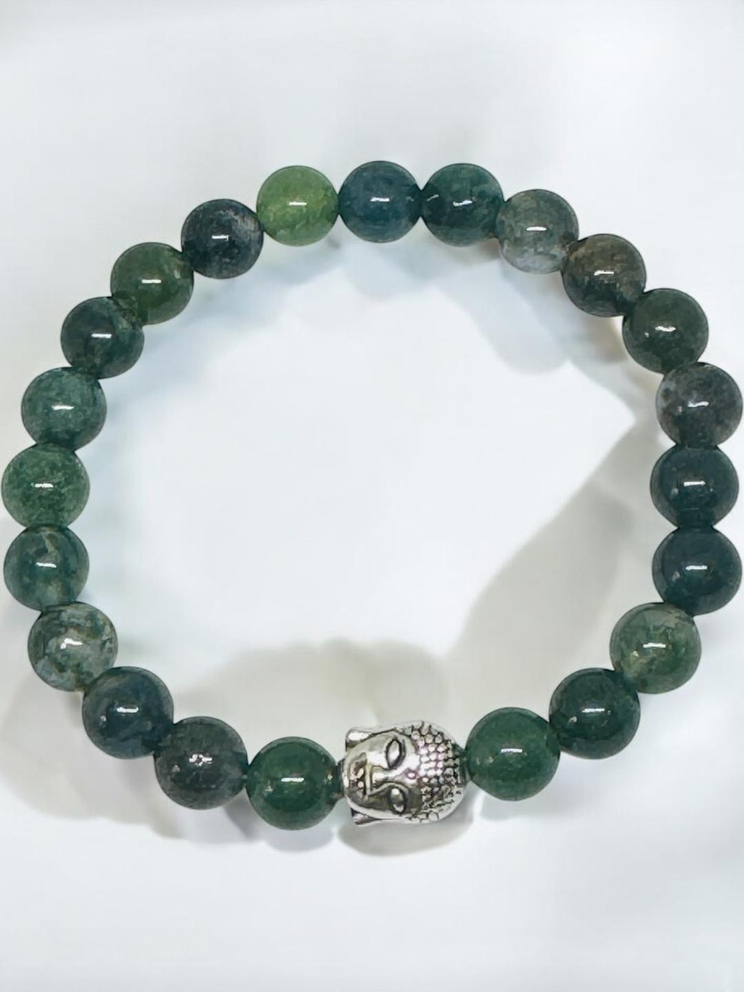 Gems Guru Unisex Buddha Moss Agate  Bracelet