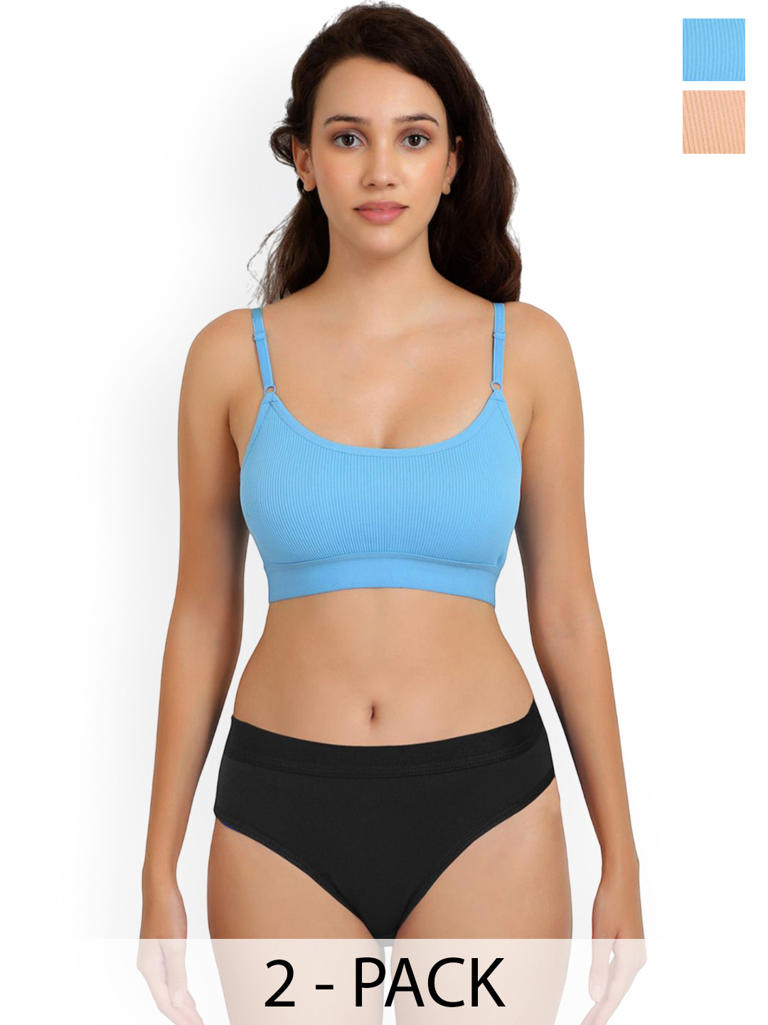 Samvar Pack Of 2 Cotton Non Padded Lingerie Set Goma Set_Br,Light_B