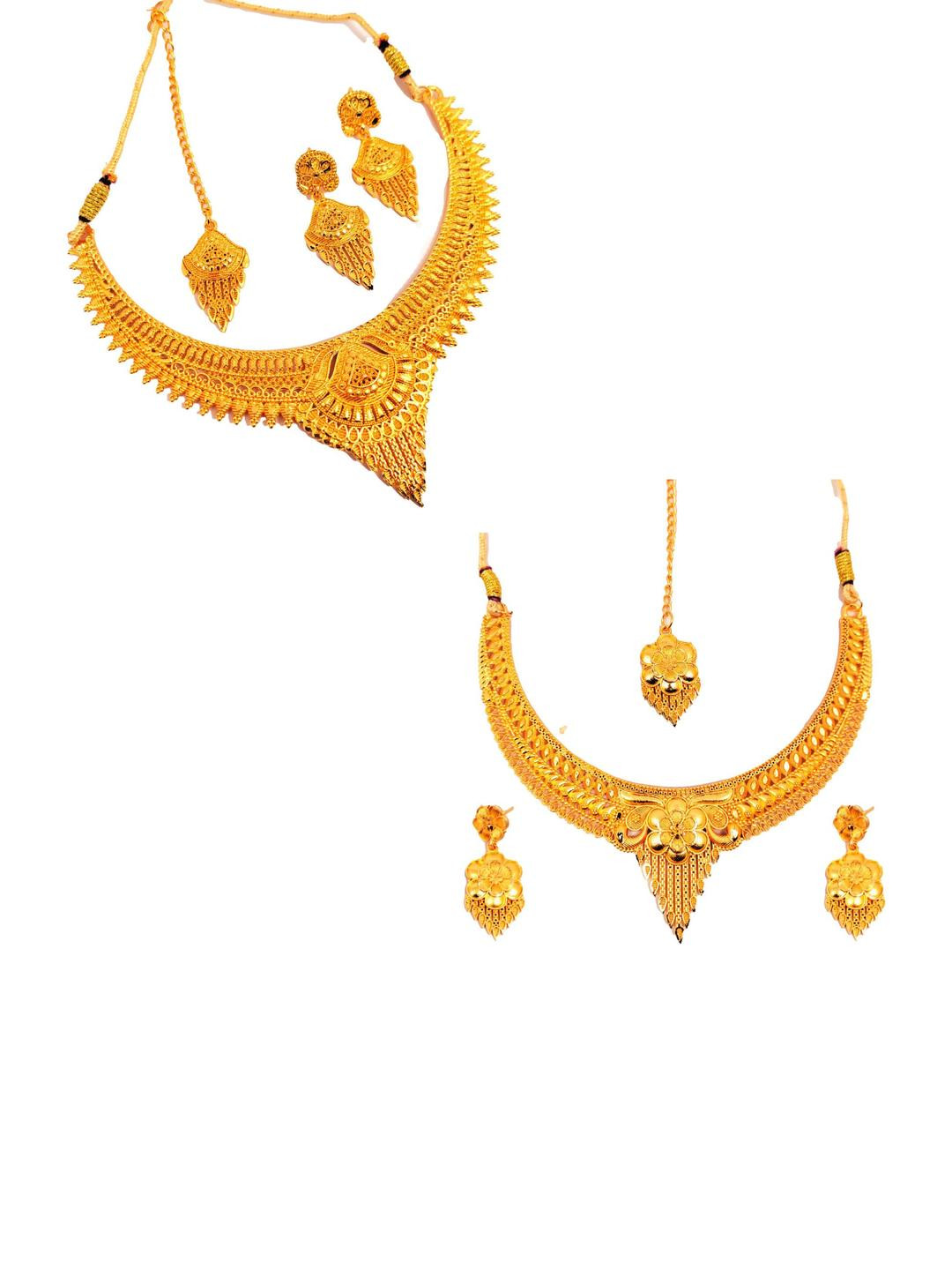 SDR 2 Set Gold Plated Necklace Earrings Maangtika Jewellery set
