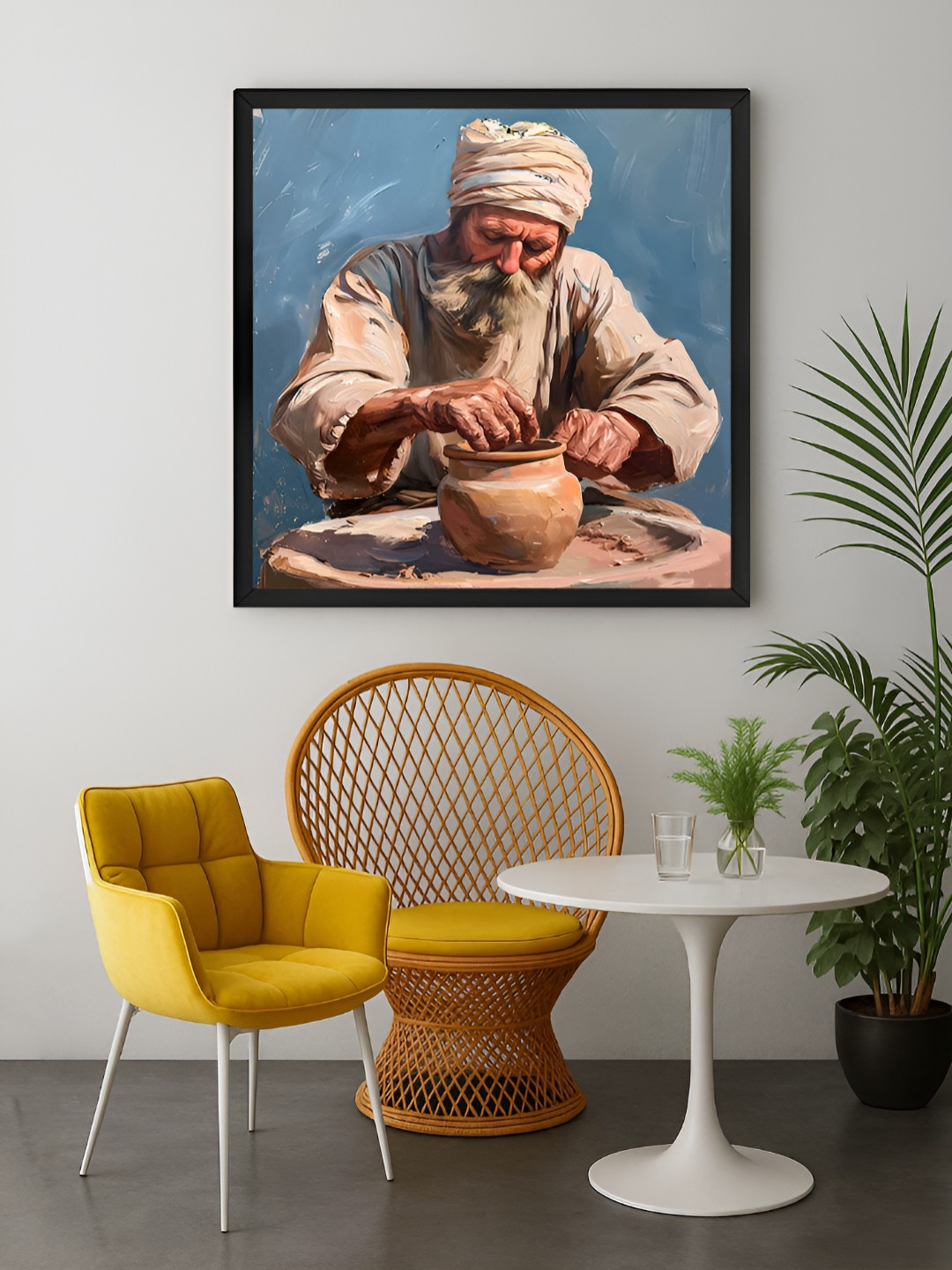 999Store Blue & Black Artisan Pottery Maker Canvas Wall Art