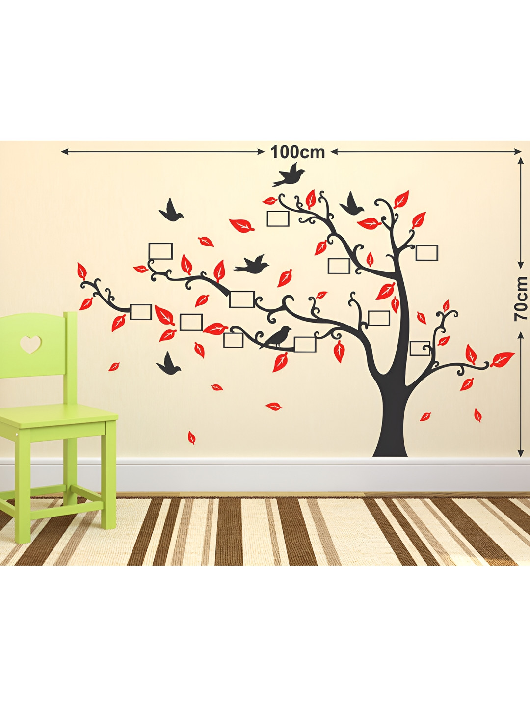 LANSTICK Black And Red Tree With Frame Printed Wall sticker