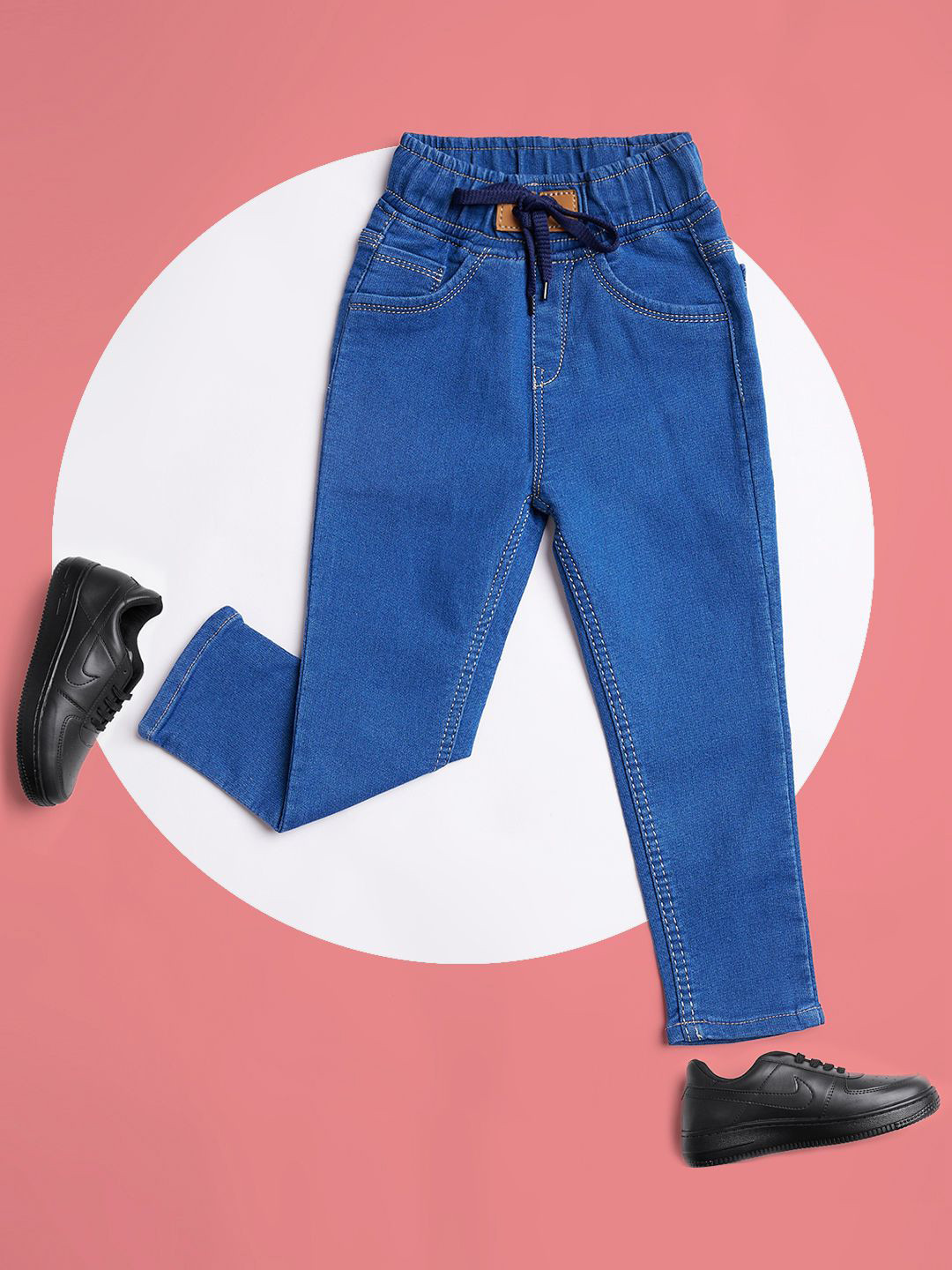 F2M Boys Regular Fit High-Rise Cuffed Hem Stretchable Organic Cotton Jeans