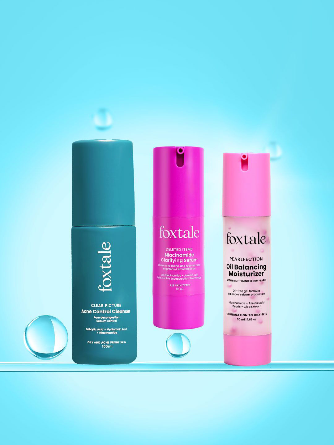 FoxTale Set Of 3 Clarifying Serum- 30 ml With Moisturizer- 50 ml & Cleanser- 100 ml