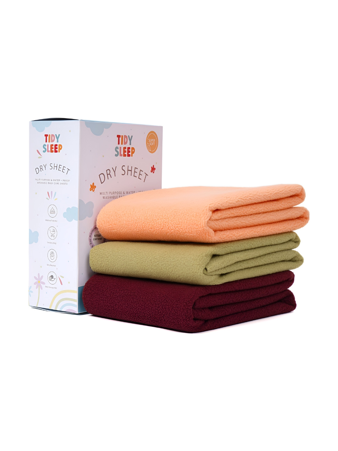TIDY SLEEP Orange & Maroon 3 Pieces Waterproof & Reusable Bed Protector Baby Drysheet