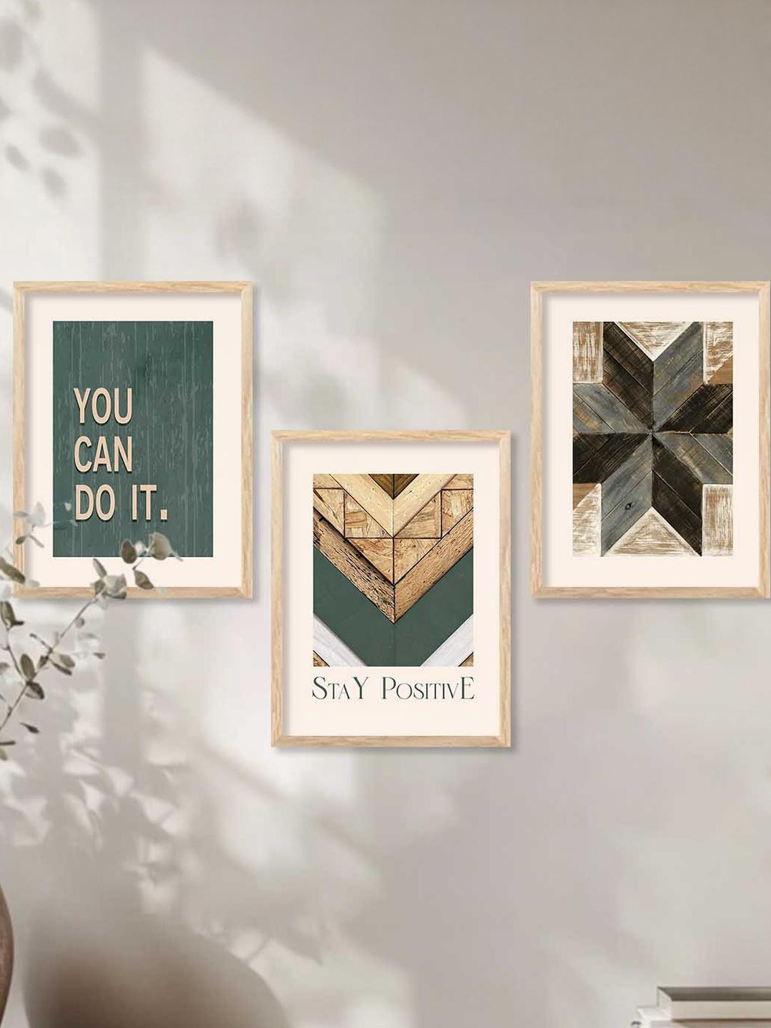 WALLLANE Brown 3 Pc Wood Abstract Wall Paintings