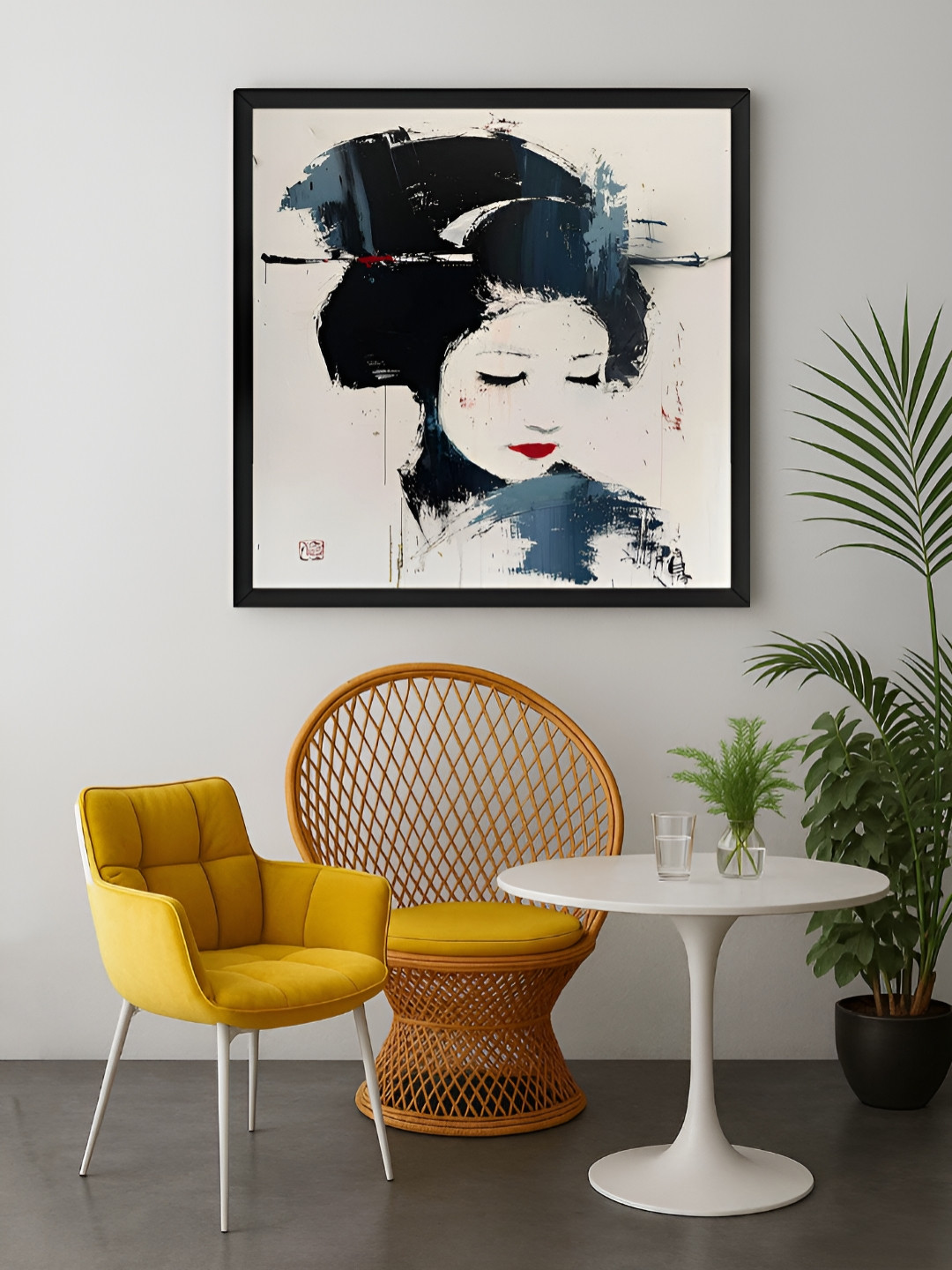 999Store White & Black Geisha Portrait Canvas Wall Art