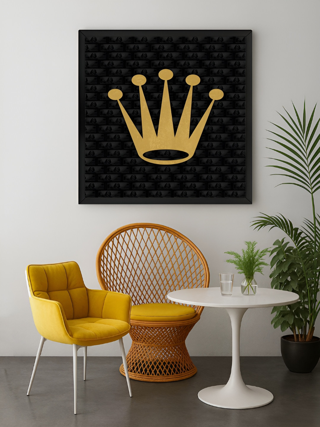 999Store Black & Gold Toned Crown Printed Canvas Wall Art