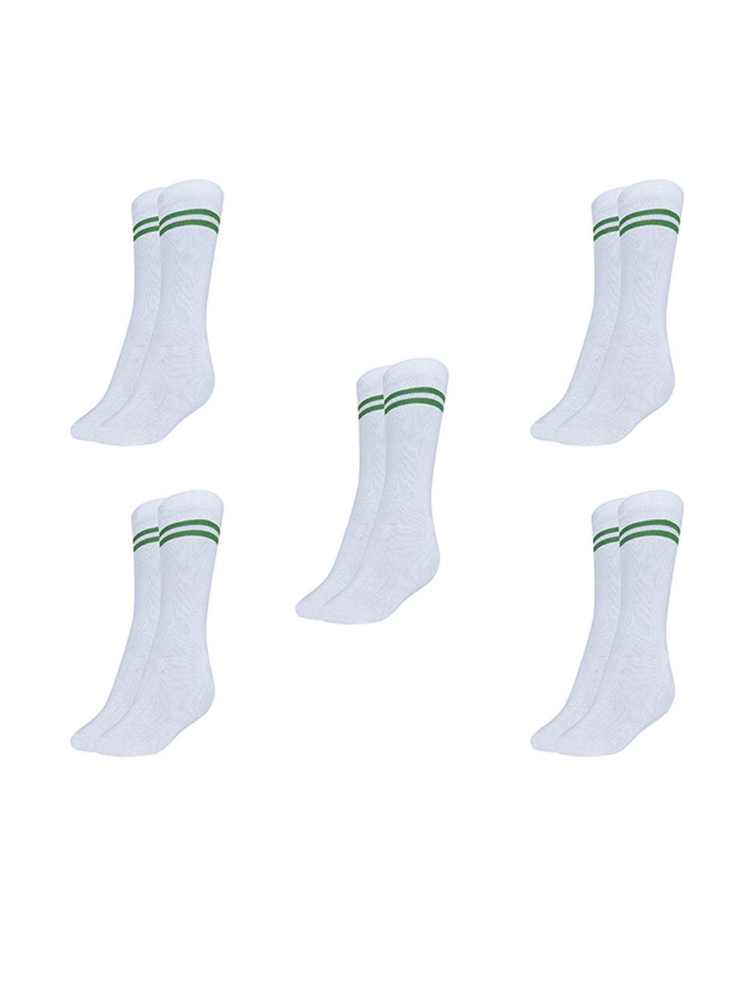 MUKHAKSH Boys White With Green Stripes Socks - Pack Of 5