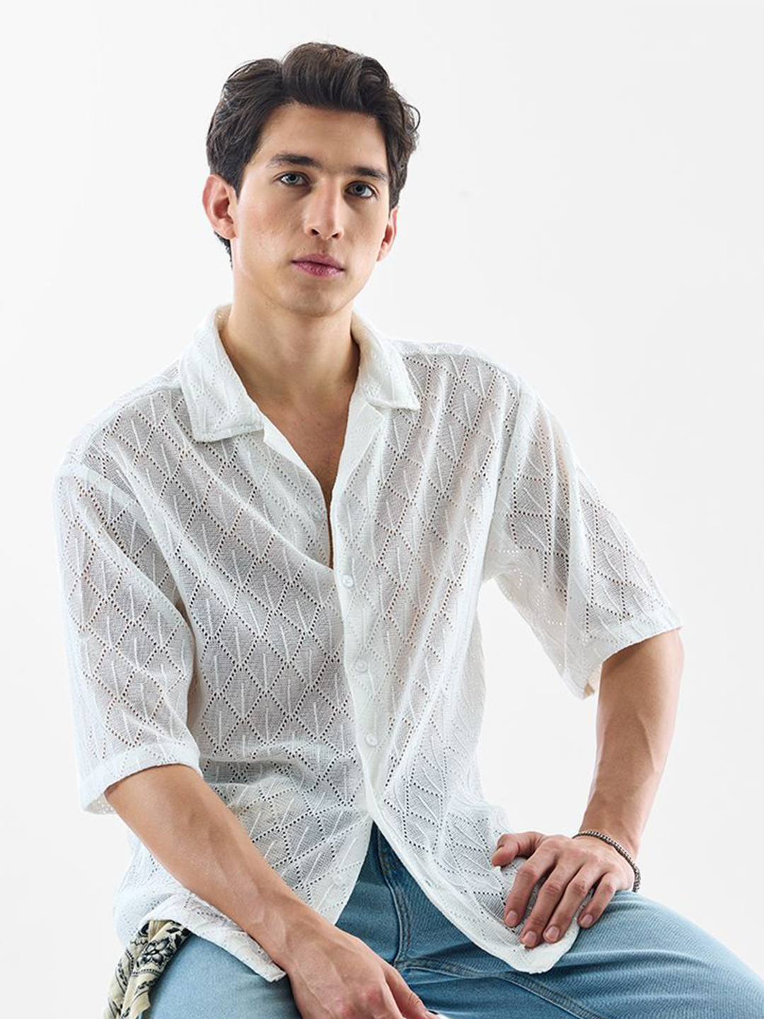 Snitch Men Semi Sheer Casual Shirt