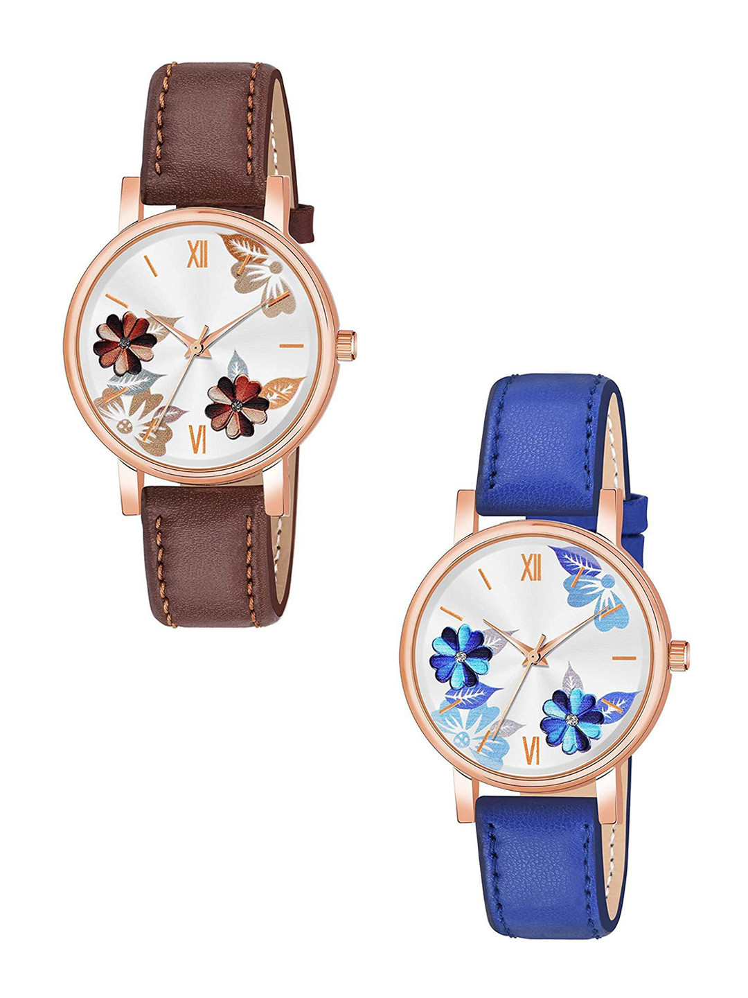 CSAMON Women Pack of 2 Printed Dial & Straps Analogue Watch C36RG BLU BRO Fosil L