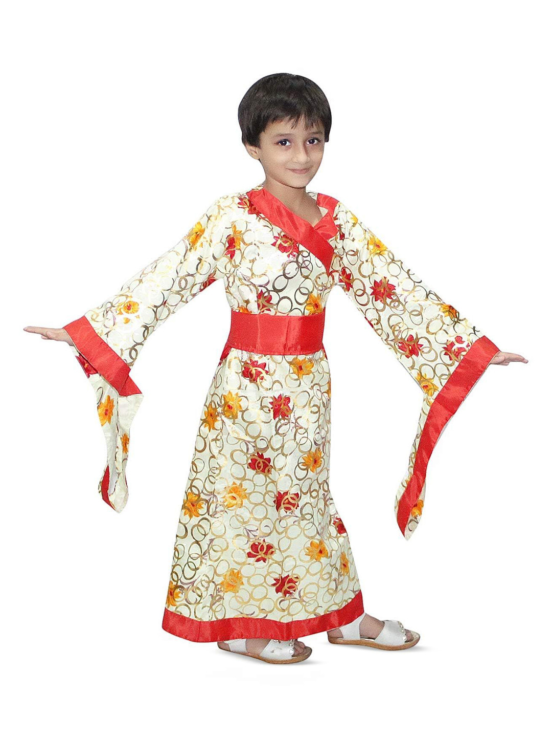 Kaku Fancy dresses Girls Printed Kimono Japanese Top With Skirt
