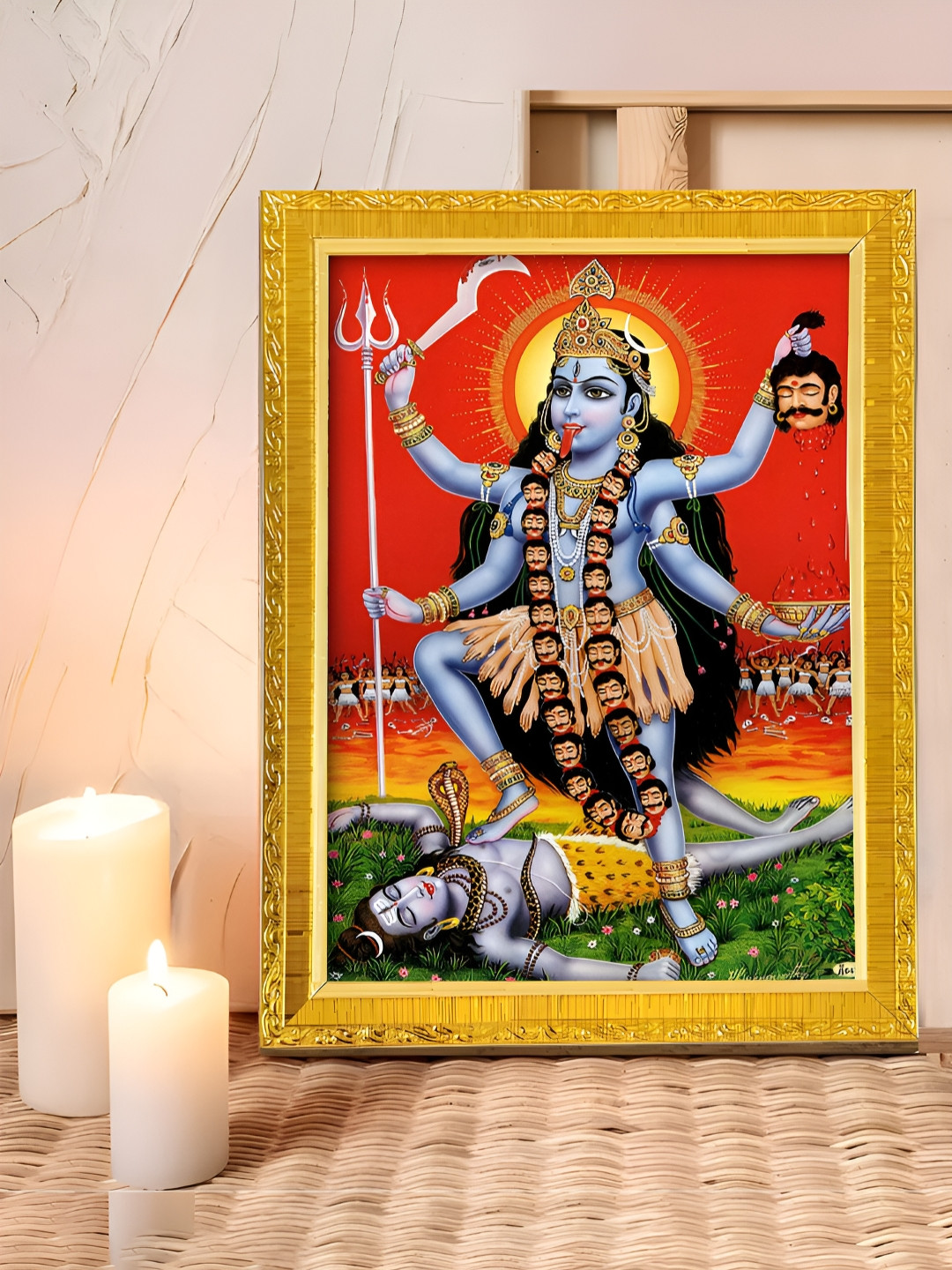 Art Street Gold Toned & Red Goddess Divine Devi Kali Printed Photo Frame