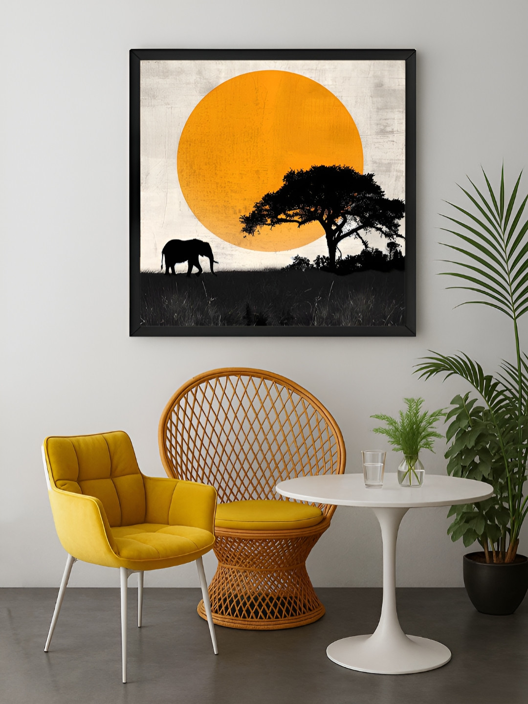 999Store Orange & Black African Sunset With Elephant Canvas Wall Art