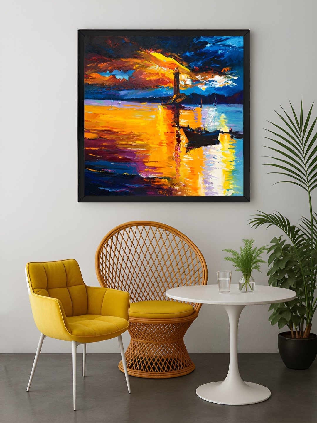 999Store Orange & Navy Blue 1 Piece Lighthouse Canvas Wall Art