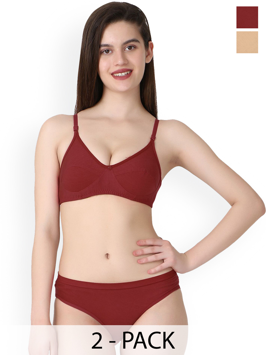 Samvar Pack Of 2 Cotton Non Padded Lingerie Set B-Ruchi-Sett_Br,M