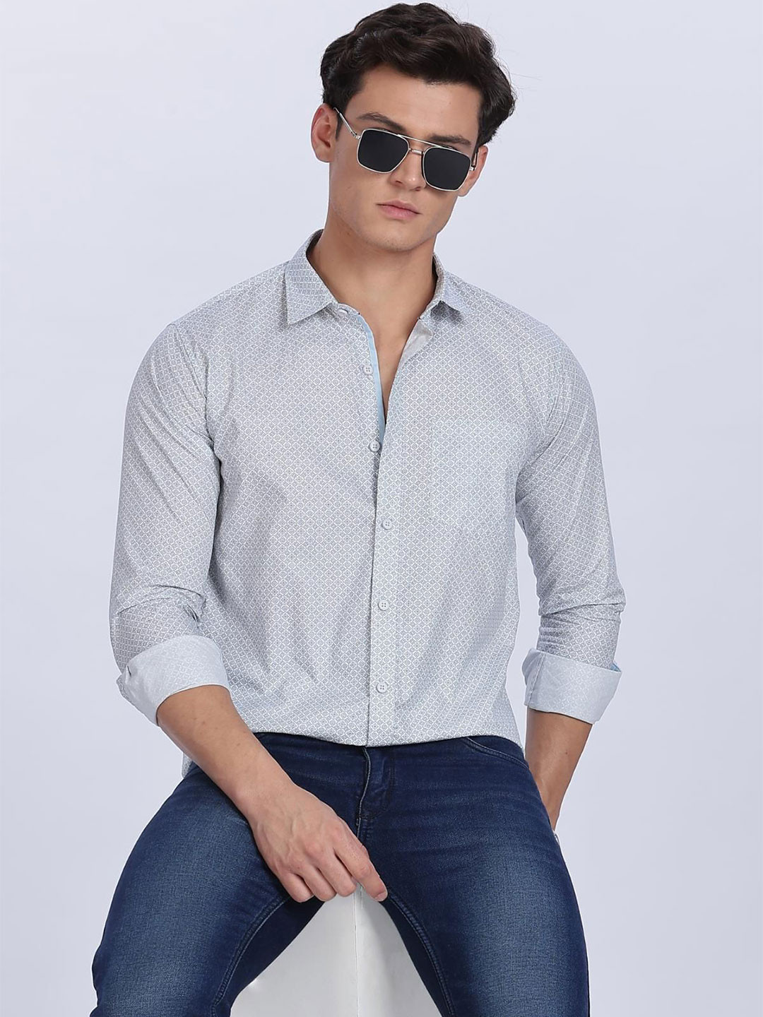 COLOR HUNT Comfort Conversational Printed Spread Collar Long Sleeves Cotton Shirt