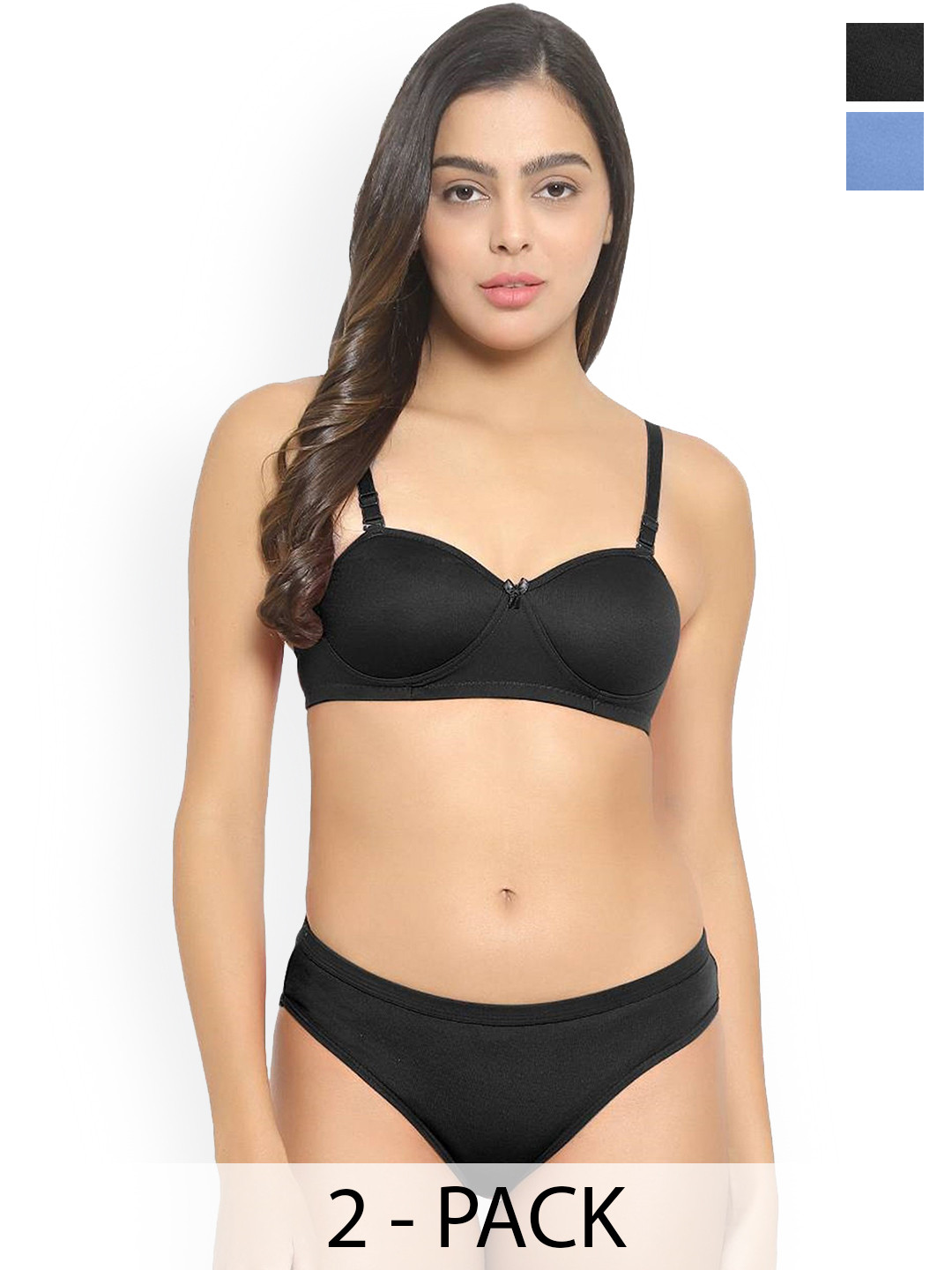Samvar Pack Of 2 Cotton Lightly Padded Lingerie Sets Demi-Set_L-B,Bl
