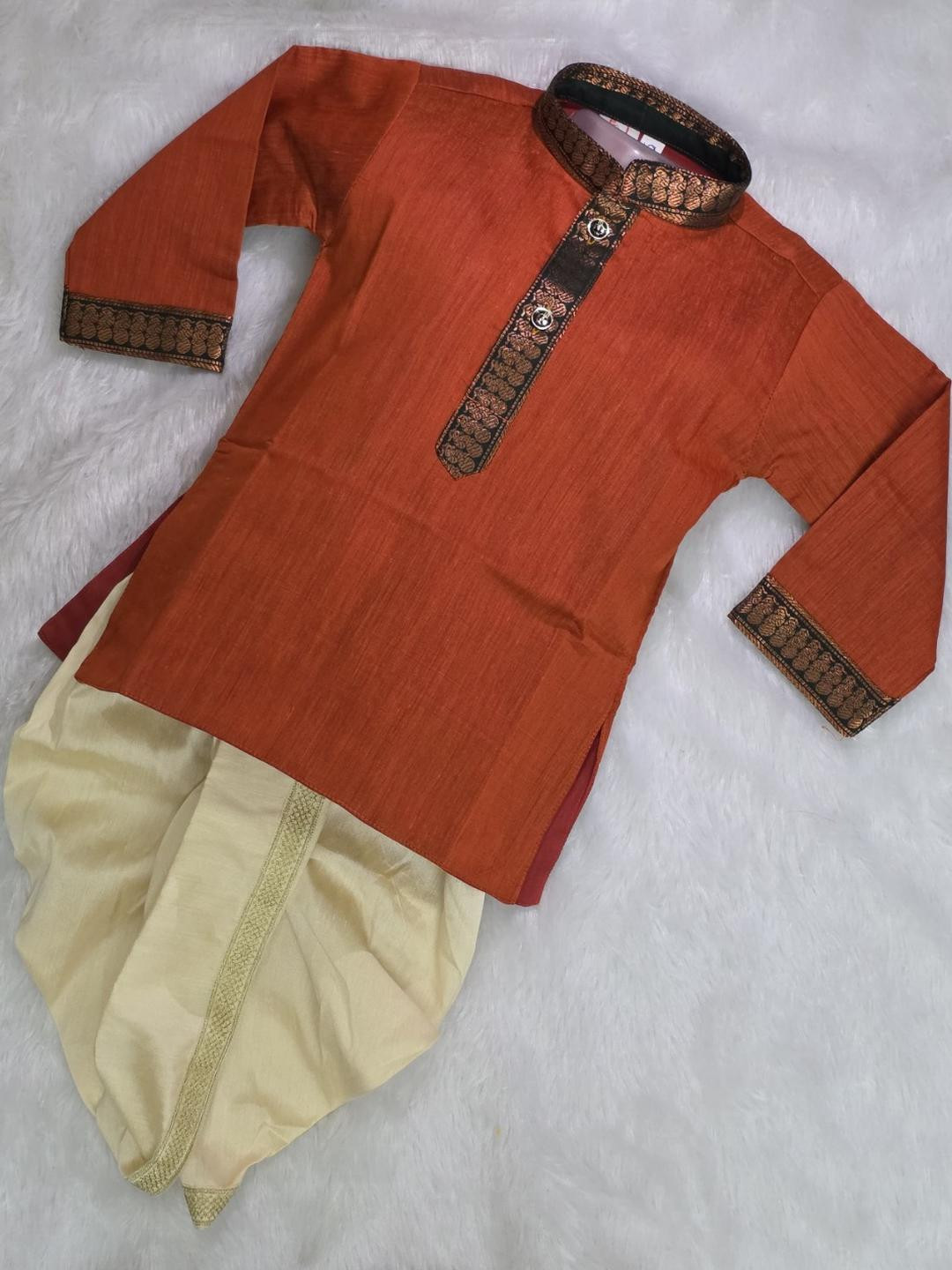 AMBA COLLECTION BOUTIQUE Boys Mandarin Collar Pure Cotton Kurta with Dhoti Pants