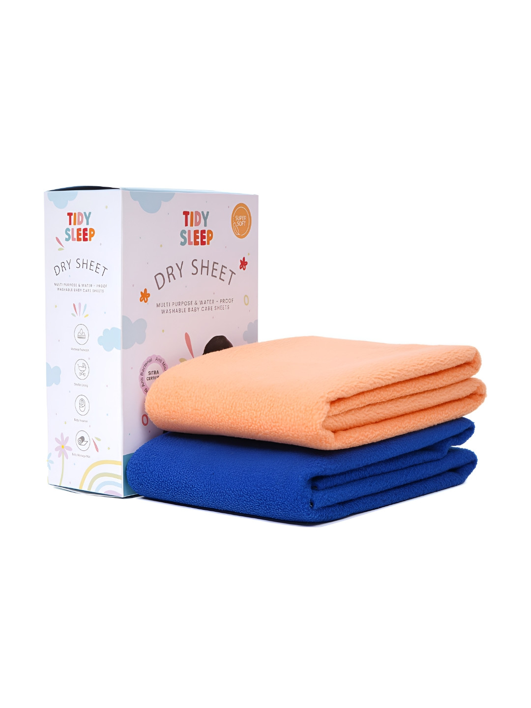 TIDY SLEEP Orange & Royal Blue 2 Pieces Waterproof & Reusable Bed Protector Baby Drysheet