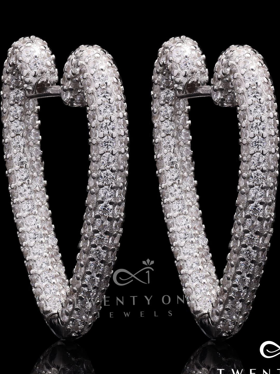 Chunky American Diamond Micro Setting Heart Earrings on Pure 925 Silver