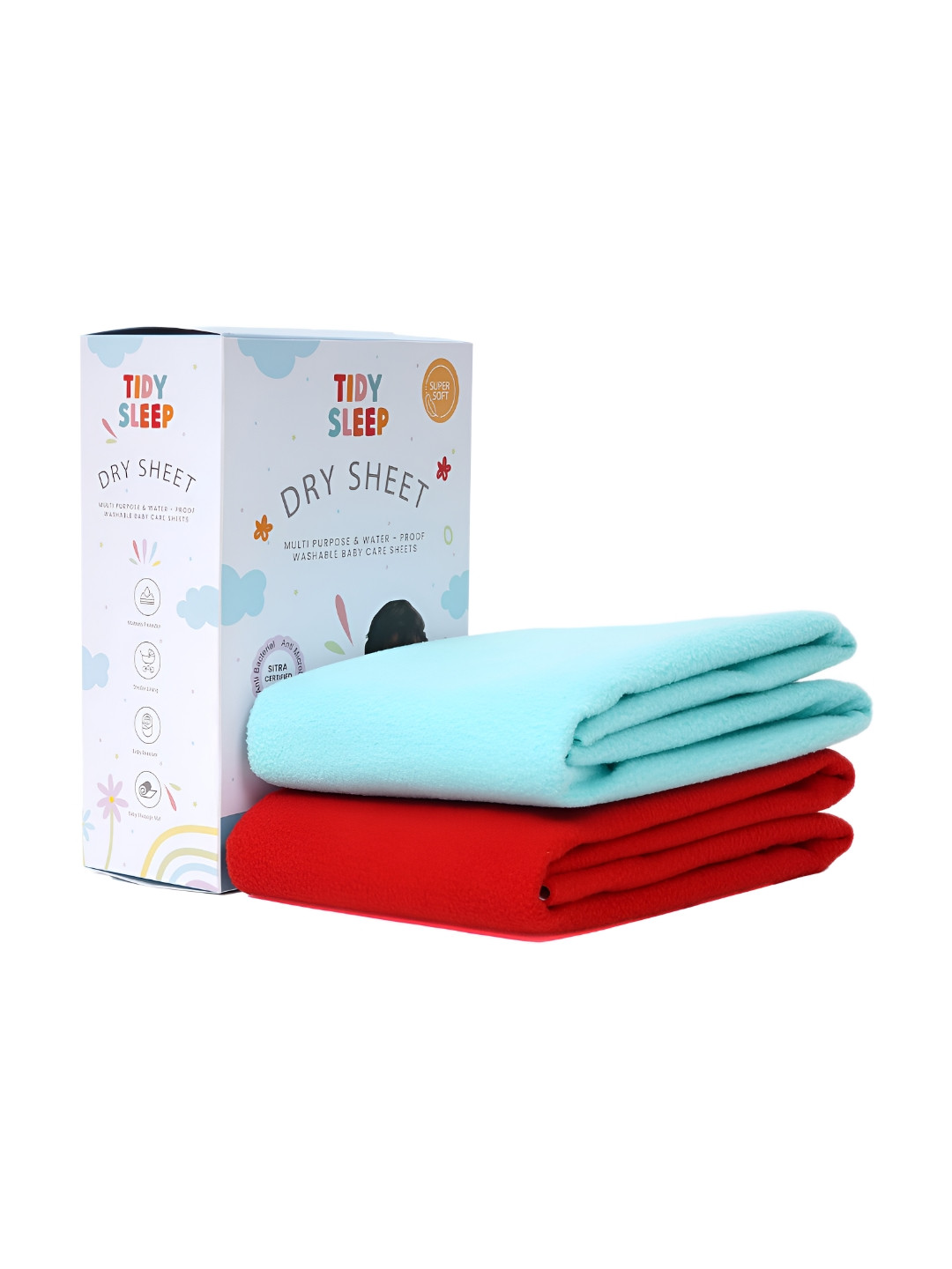 TIDY SLEEP Red & Blue 2 Pieces Waterproof & Reusable Bed Protector Baby Drysheet