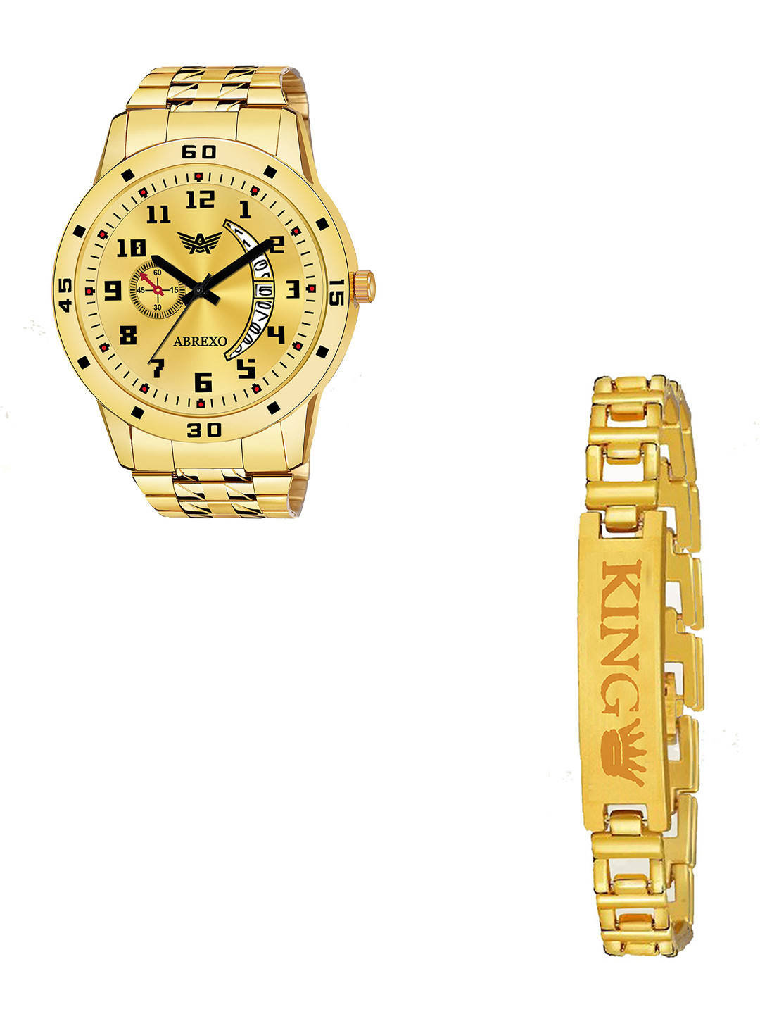 Abrexo Men Dial & Stainless Steel  Straps Analogue Watch Abx8888-Gold plus Gold King Band