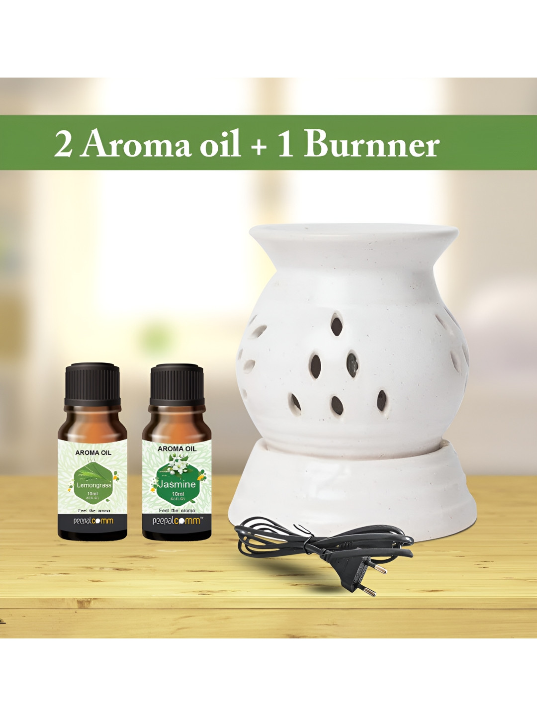 PEEPALCOMM White 3 Pieces Electric Diffuser With Lemongrass & Jasmine Oils - 10ml Each
