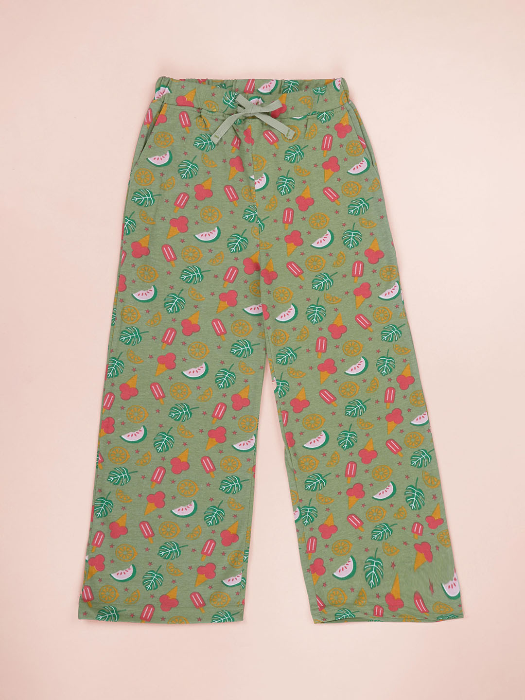 KiddoPanti Girls Fruit Printed Pure Cotton Straight-Leg Lounge Pant