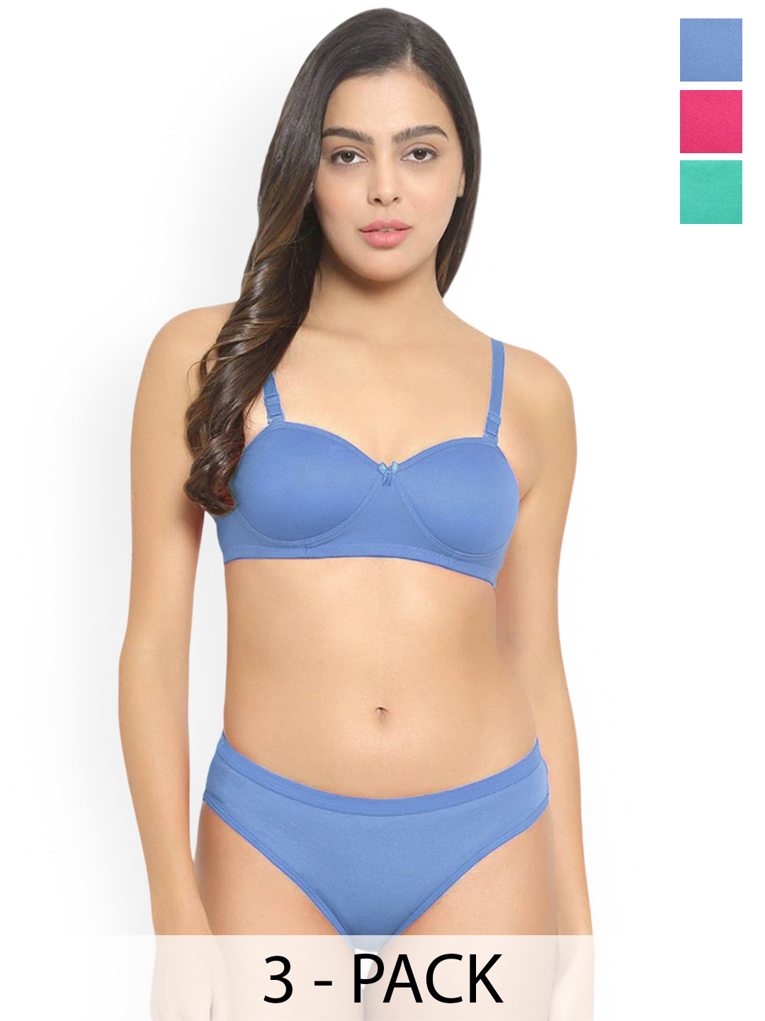 Samvar Pack Of 3 Cotton Lightly-Padded Non-Wired Lingerie Set B_Demi-Set_L-B,G,P