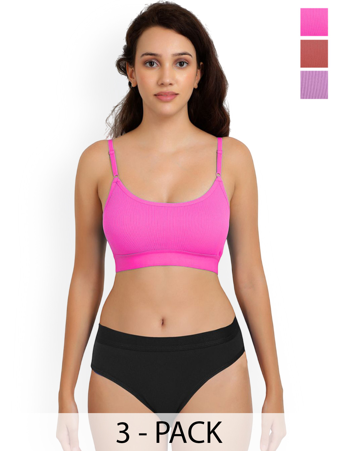 Samvar Pack Of 3 Cotton Mid-Rise Lingerie Sets Goma Set_Pu,P,O