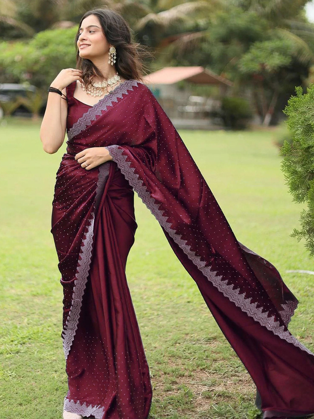 Lookmark Beads And Stones Satin Saree