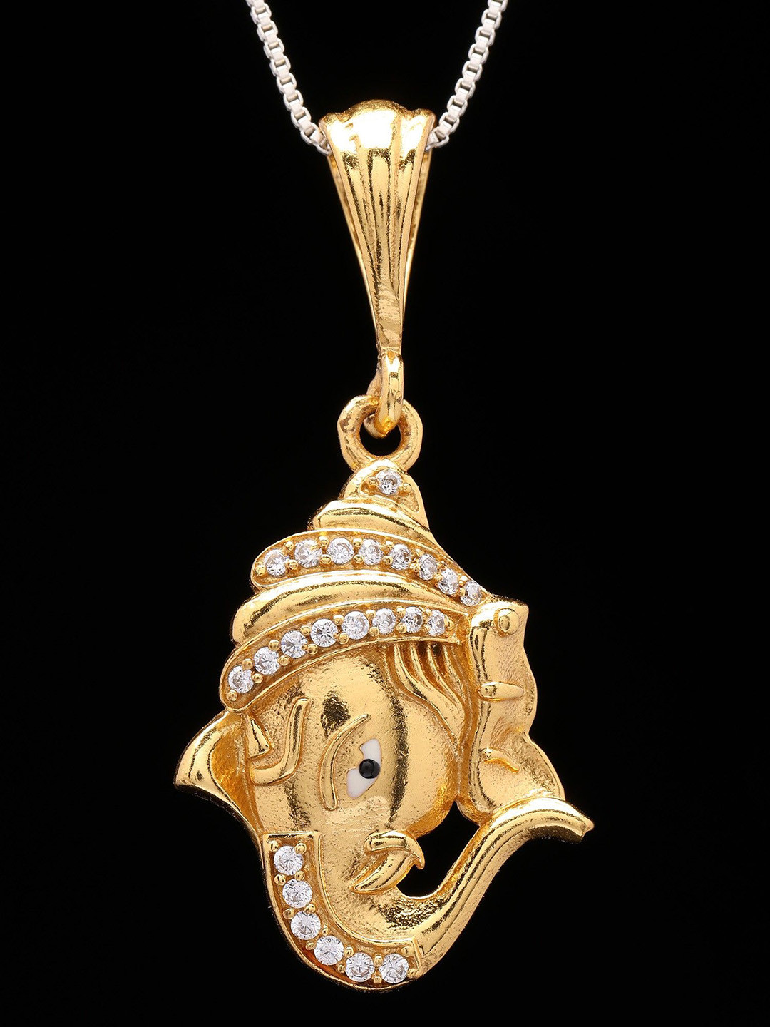 Exotic India Unisex Stone Studded Lord Ganesha Face Pendant