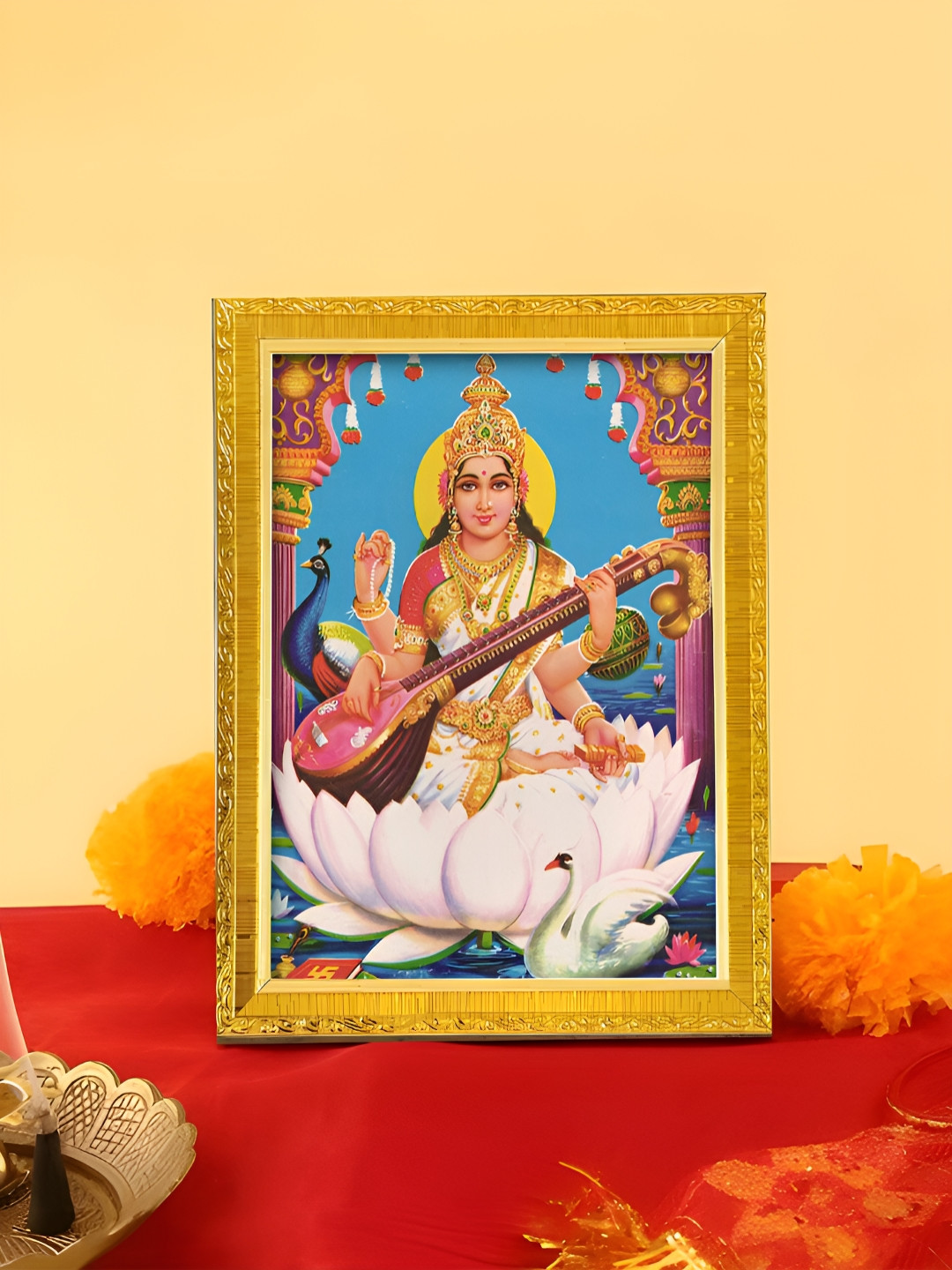 Art Street Gold Toned & Blue Goddess Sarswathi Printed Photo Frame