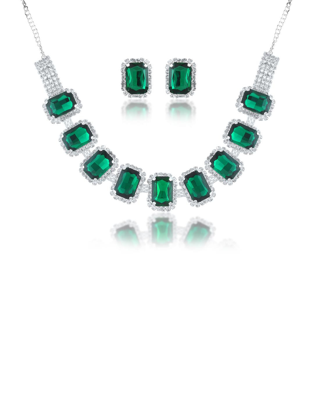 Missmister Faux Emerald Diamond Jewellery Set